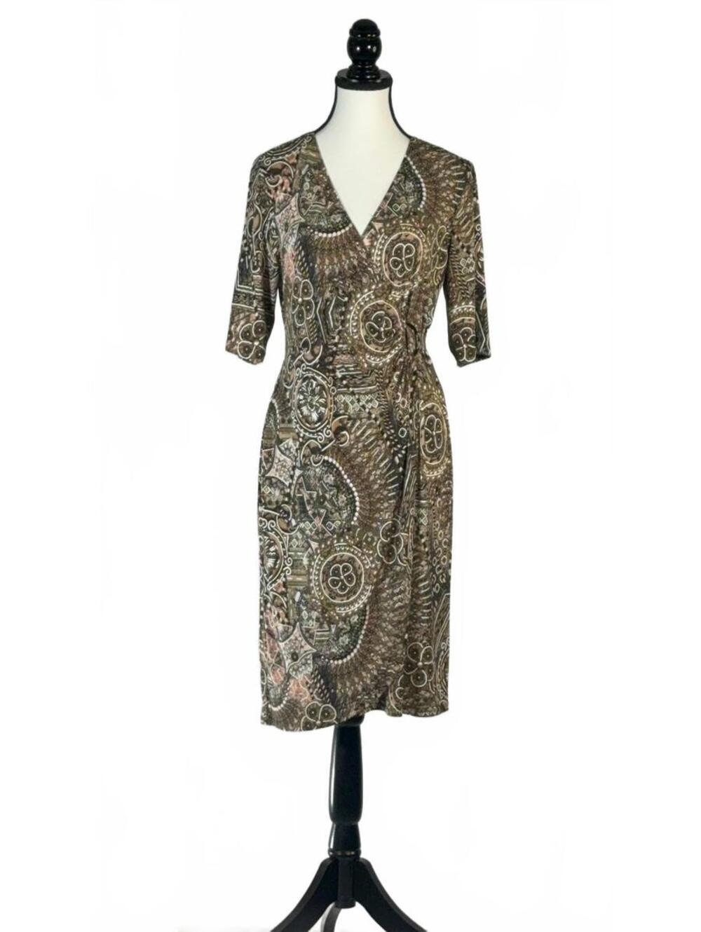 NWT Connected Apparel Women's Printed Faux Wrap Midi Dress Size 6 - Picture 2 of 5